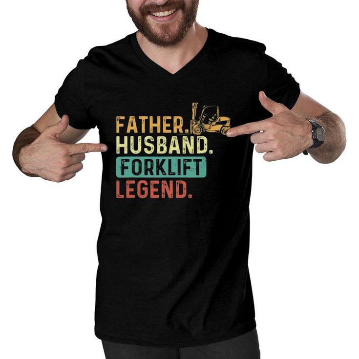 Father Husband Forklift Legend Forklift Driver Fork Stacker Men V-Neck Tshirt