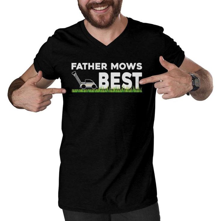 Father Mows Best Gift Father's Day Lawn Funny Grass Men V-Neck Tshirt