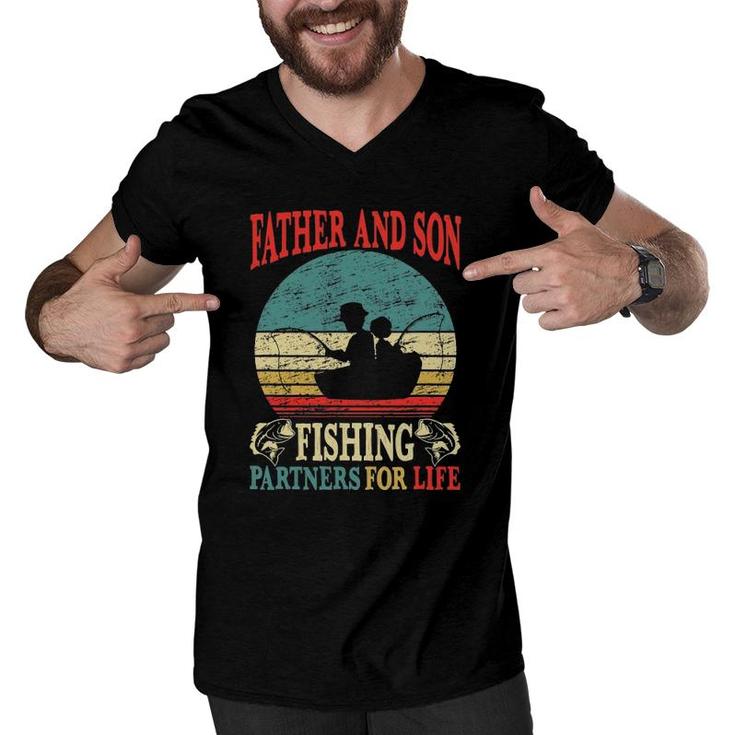 Father Son Fishing Partners For Life Vintage Dad Matching Men V-Neck Tshirt