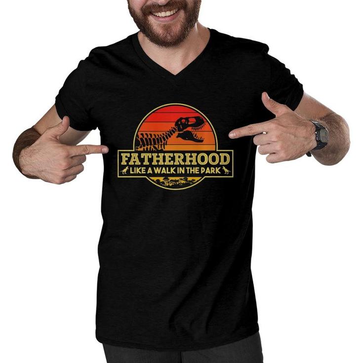 Fatherhood Like A Walk In The Park Dinosaurs Fathers Day Men V-Neck Tshirt