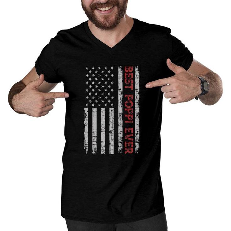 Father's Day Best Poppi Ever With Us American Flag Men V-Neck Tshirt