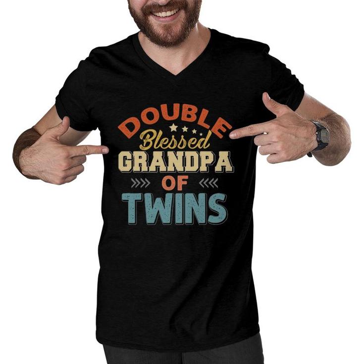 Father's Day Grandpa Tee Double Blessed Grandpa Of Twins Men V-Neck Tshirt