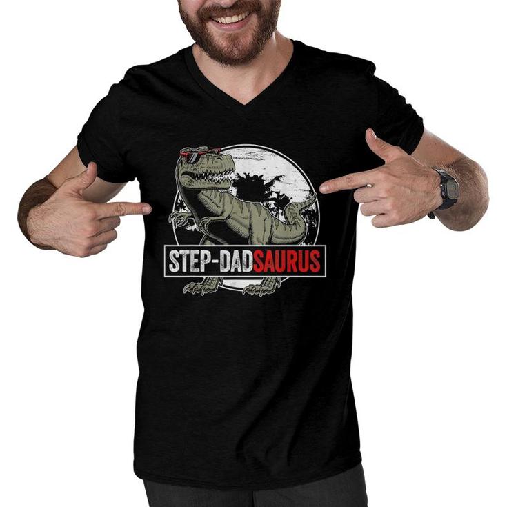 Father's Day Step Dadsaurusrex Dinosaur Funny Step Dad Men V-Neck Tshirt