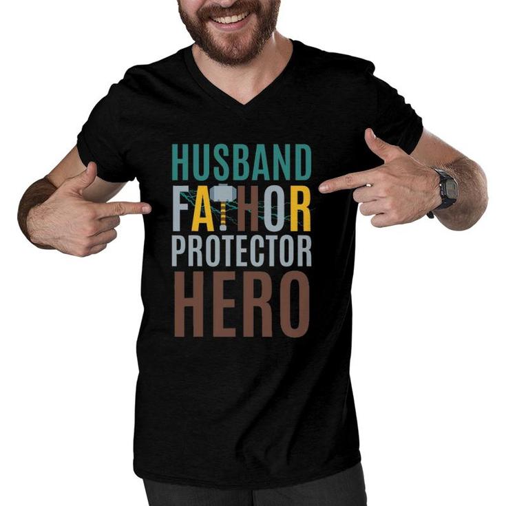 Fathorfathers Day Gift Husband Fathor Protector Hero Men V-Neck Tshirt