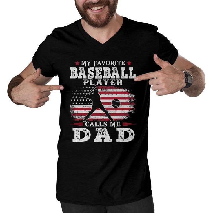 Favorite Baseball Player Calls Me Dad Usa Flag Father's Day Men V-Neck Tshirt