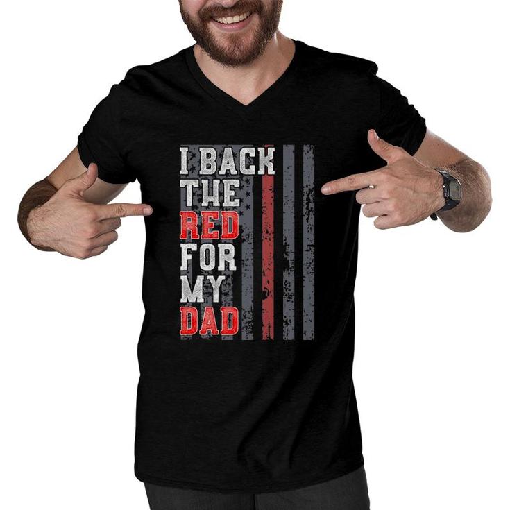 Firefighter  For Daughter Son Support Dad Thin Red Line Men V-Neck Tshirt