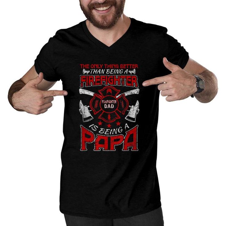 Firefighter Papa Fire Fighter Dad For Father's Day Fireman Men V-Neck Tshirt