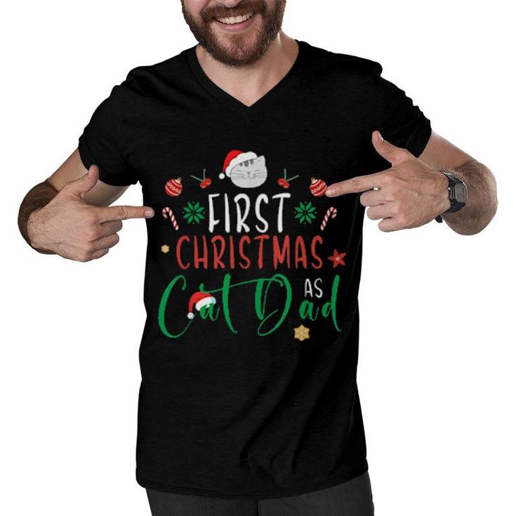 First Christmas As Cat Dad Pj's For Xmas Cat Owner  Men V-Neck Tshirt