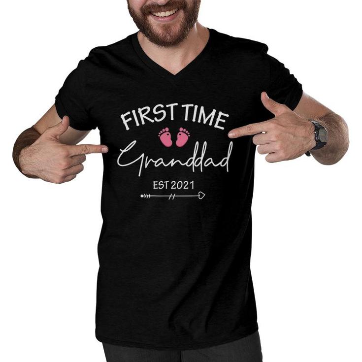 First Time Granddad Est 2021 Matching Family Christmas Men V-Neck Tshirt