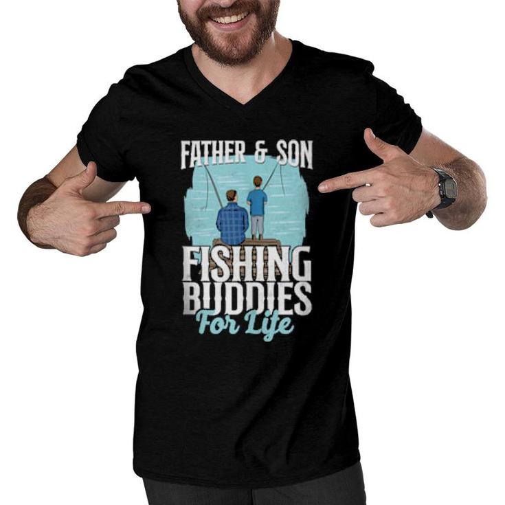 Fishing Buddies Dad Father Son  Men V-Neck Tshirt