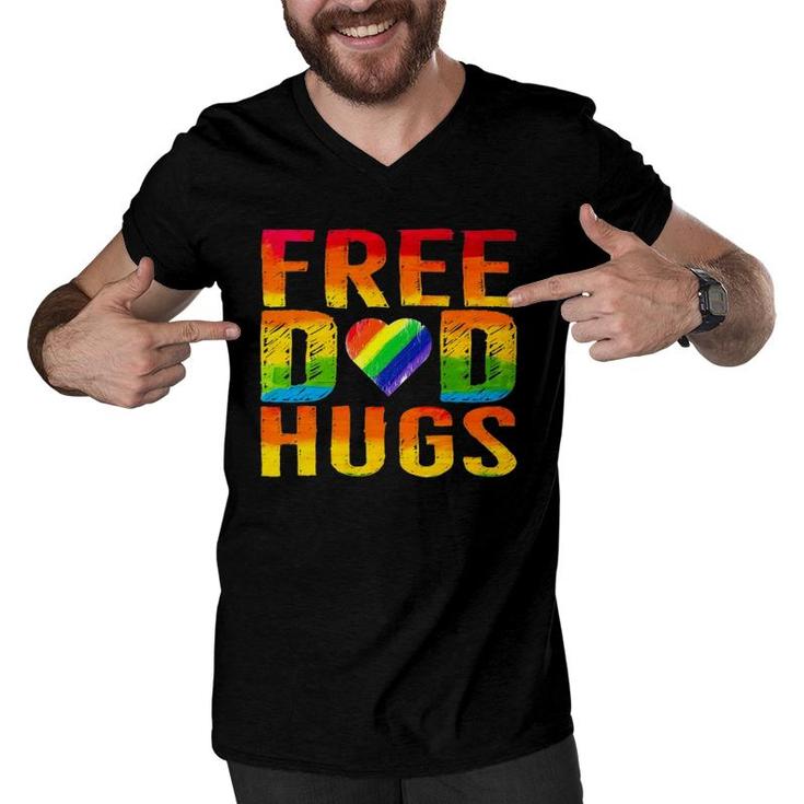 Free Dad Hugs Lgbtq Gay Pride Parades Rainbow  For Dad Men V-Neck Tshirt