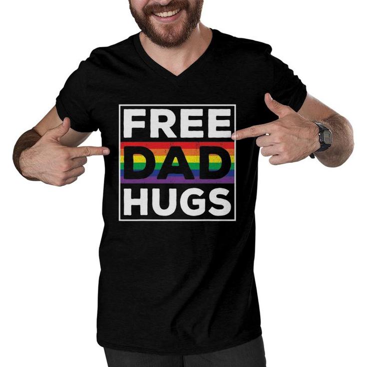 Free Dad Hugs Rainbow Lgbt Pride Fathers Day Men V-Neck Tshirt