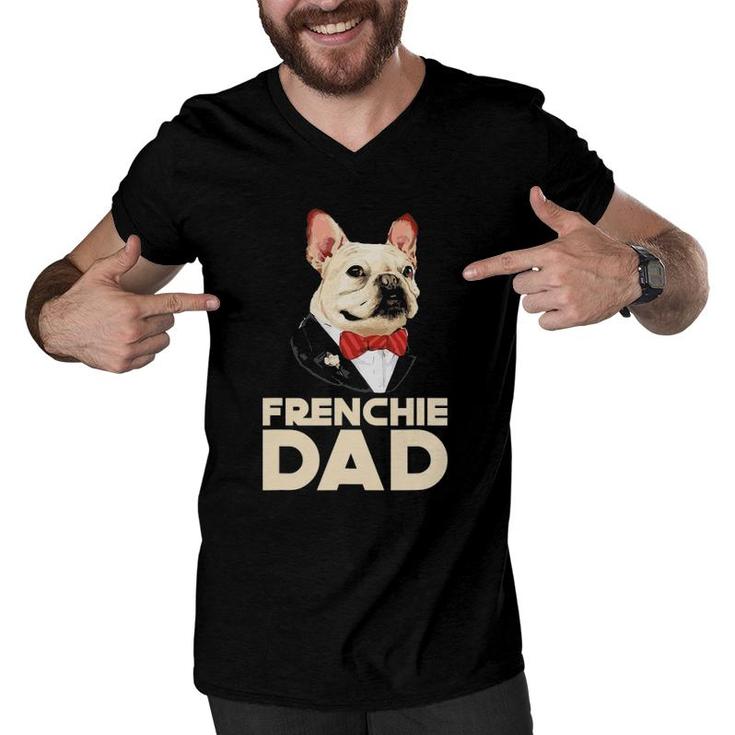 Frenchie Dad French Bulldog With Suit Fathers Day Men V-Neck Tshirt