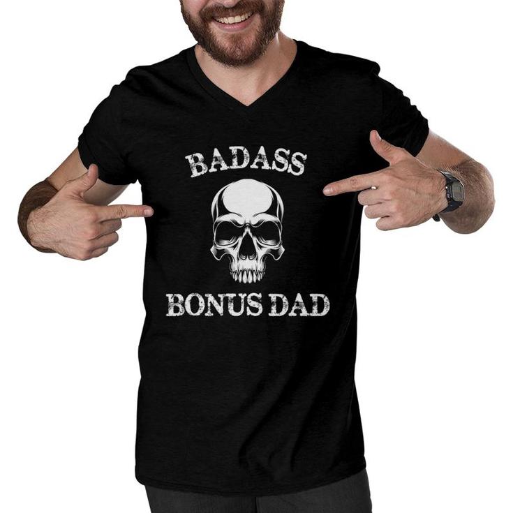 Funny Badass Bonus Dad Step Dad Gift Stepdad Stepfather Men V-Neck Tshirt