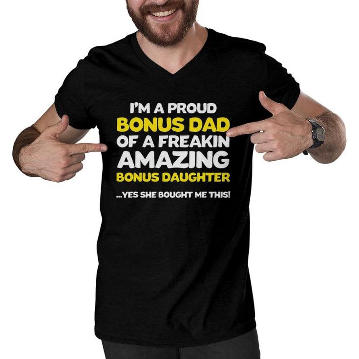 Funny Bonus Dad  Fathers Day Gift Stepdaughter Stepdad Men V-Neck Tshirt