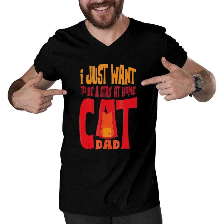 Funny Cat Lover Gift Stay At Home Cat Dad Men V-Neck Tshirt