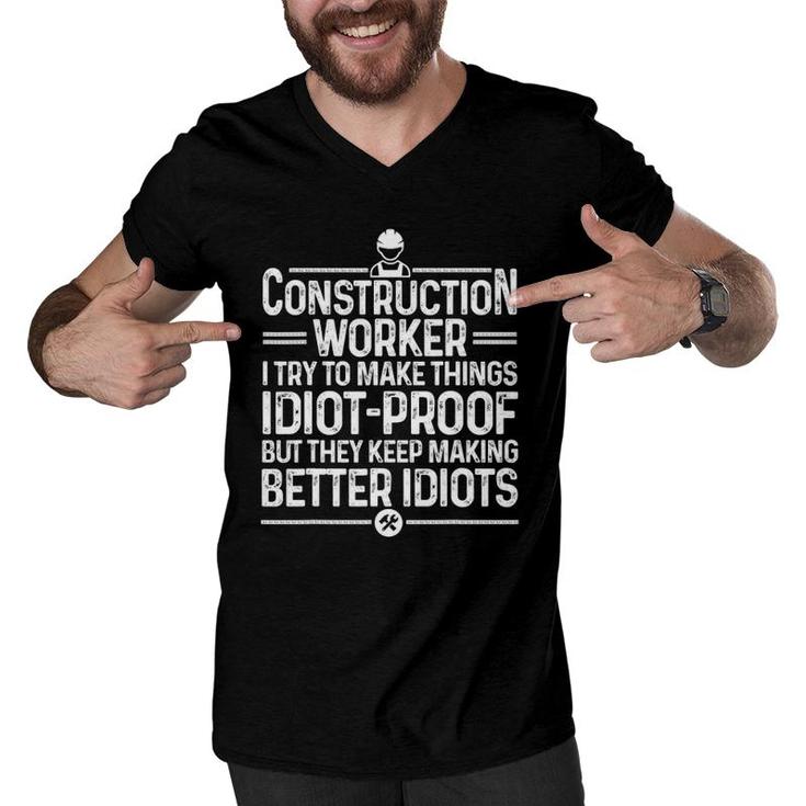 Funny Construction Design For Men Dad Construction Worker Men V-Neck Tshirt