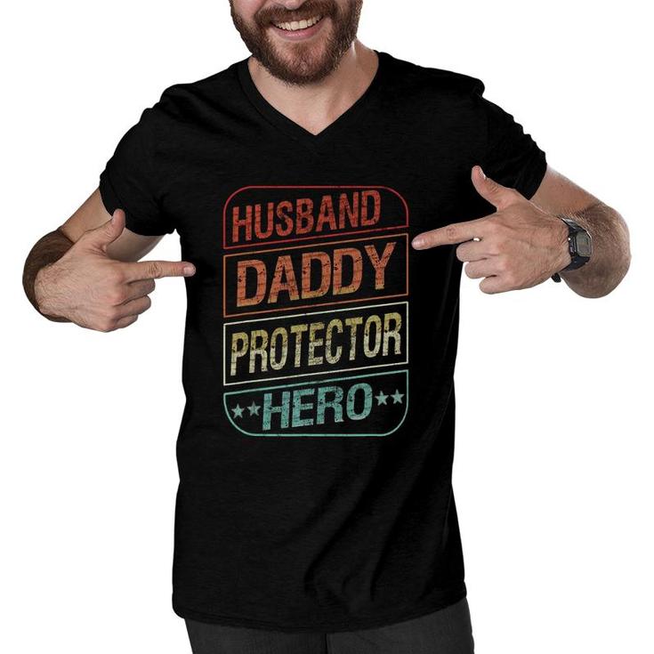 Funny Dad Gift Husband Daddy Protector Hero Fathers Day Mens Men V-Neck Tshirt