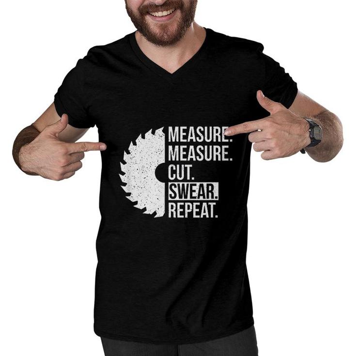 Funny Dad Measure Cut Swear Handyman Men V-Neck Tshirt