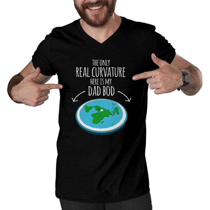 Funny Flat Earth Truth Curvature Dad Bod  Father's Day Men V-Neck Tshirt