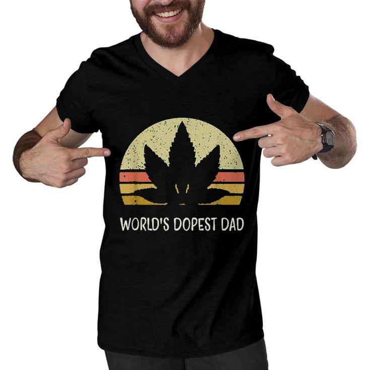 Funny Marijuana Leaf Cannabis Weed Worlds Dopest Dad Cute Men V-Neck Tshirt