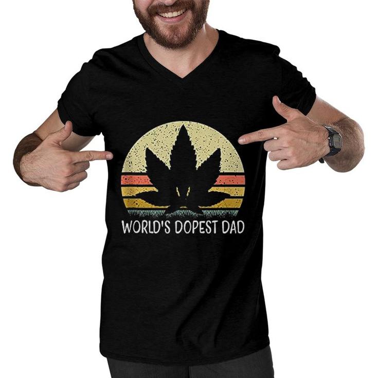 Funny Marijuana Leaf Cannabis Weed Worlds Dopest Dad Men V-Neck Tshirt