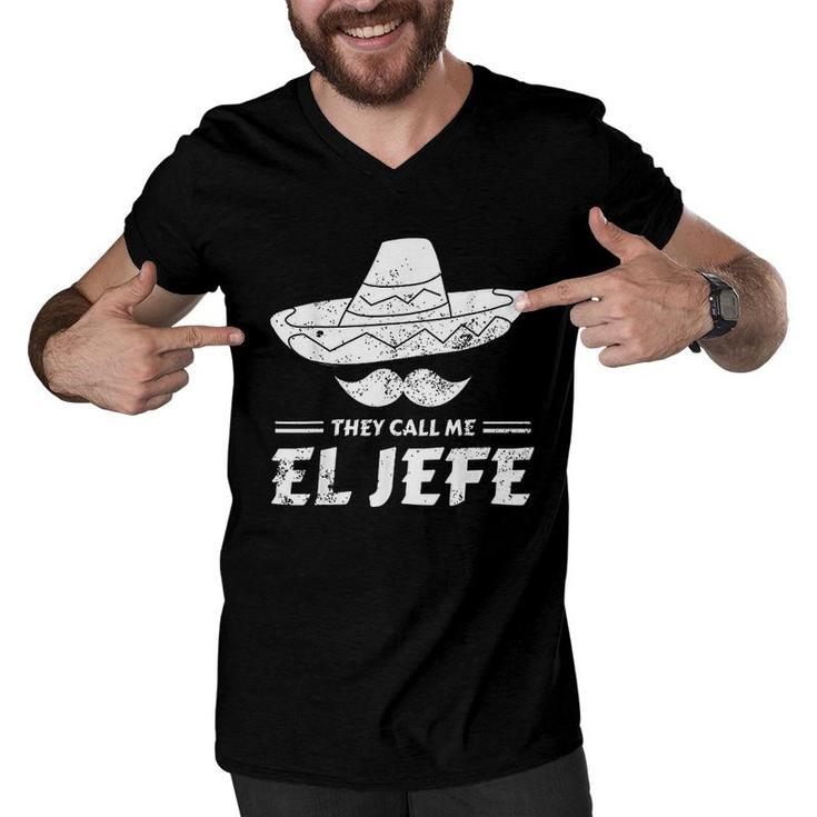 Funny Mexican Boss Chef Gift They Call Me El Jefe   Men V-Neck Tshirt