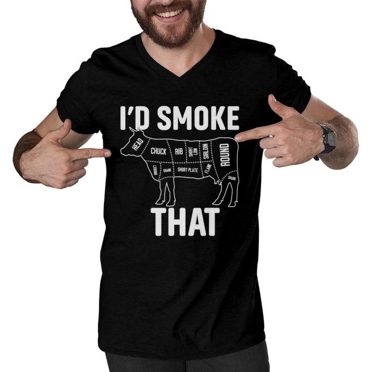 Funny Retro Bbq Party Smoker Chef Dad - I'd Smoke That Men V-Neck Tshirt