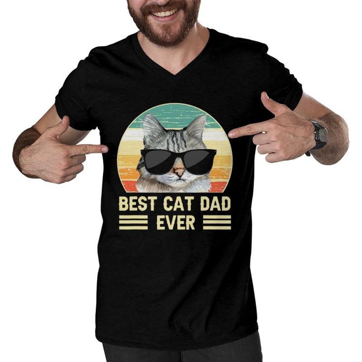 Funny Retro Best Cat Dad Ever , Cat With Sunglasses Men V-Neck Tshirt