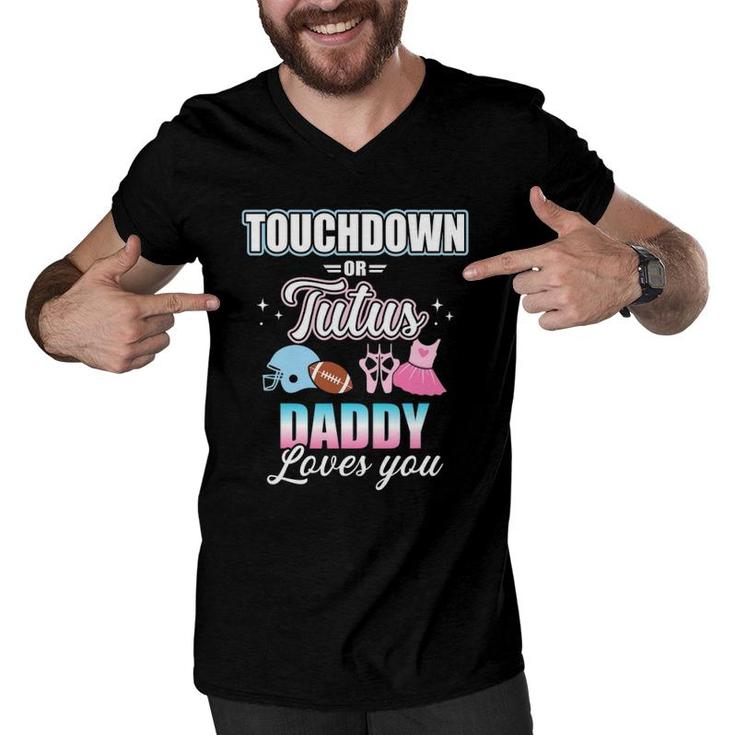 Gender Reveal Touchdowns Or Tutus Daddy Matching Baby Party Men V-Neck Tshirt