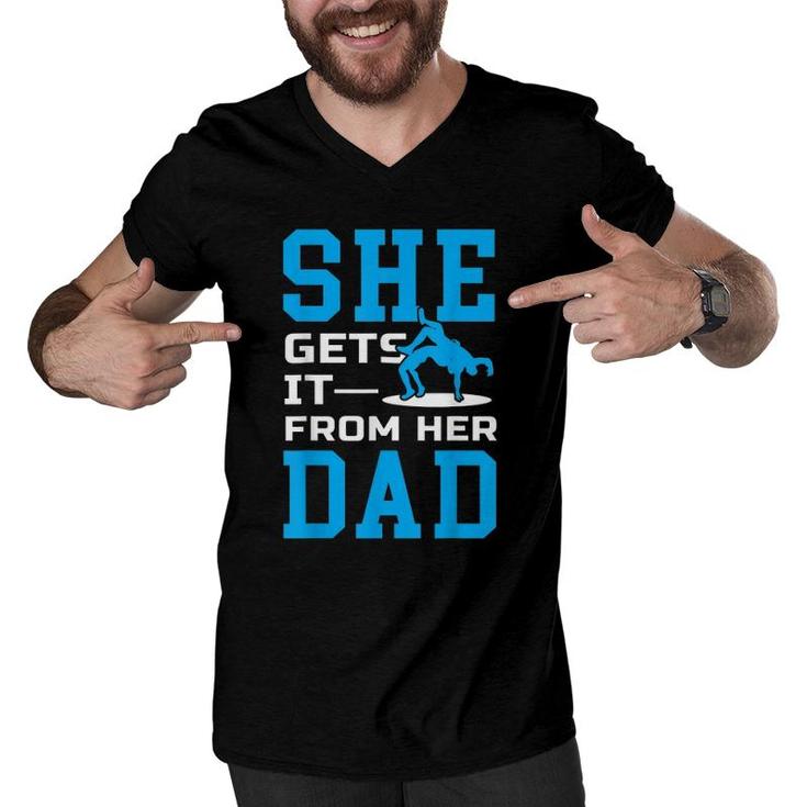 Girls Wrestling Dad Father Wrestler Sports Gift Men V-Neck Tshirt