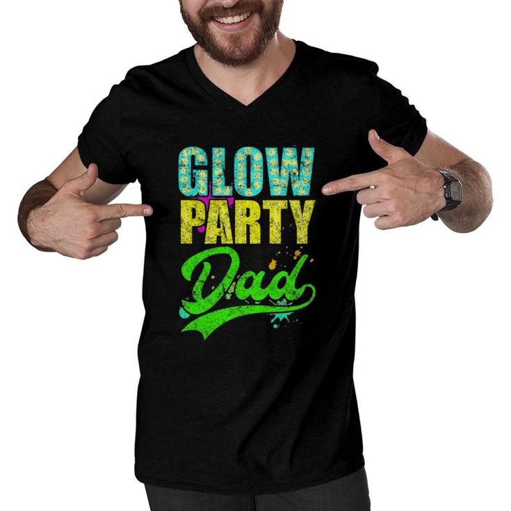 Glow Party Dad Retro Neon Father Daddy Distressed Men V-Neck Tshirt