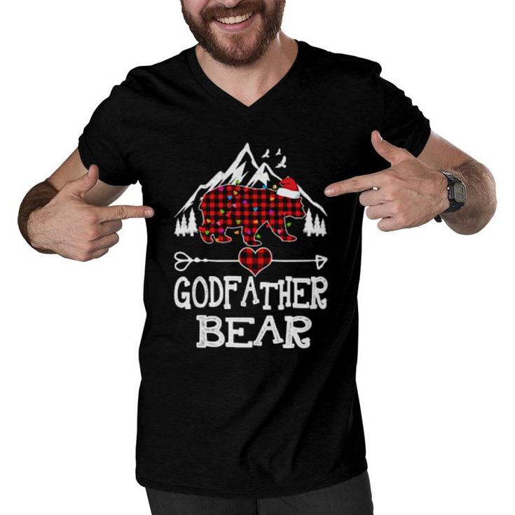 Godfather Bear Pajama Red Buffalo Xmas Family  Men V-Neck Tshirt