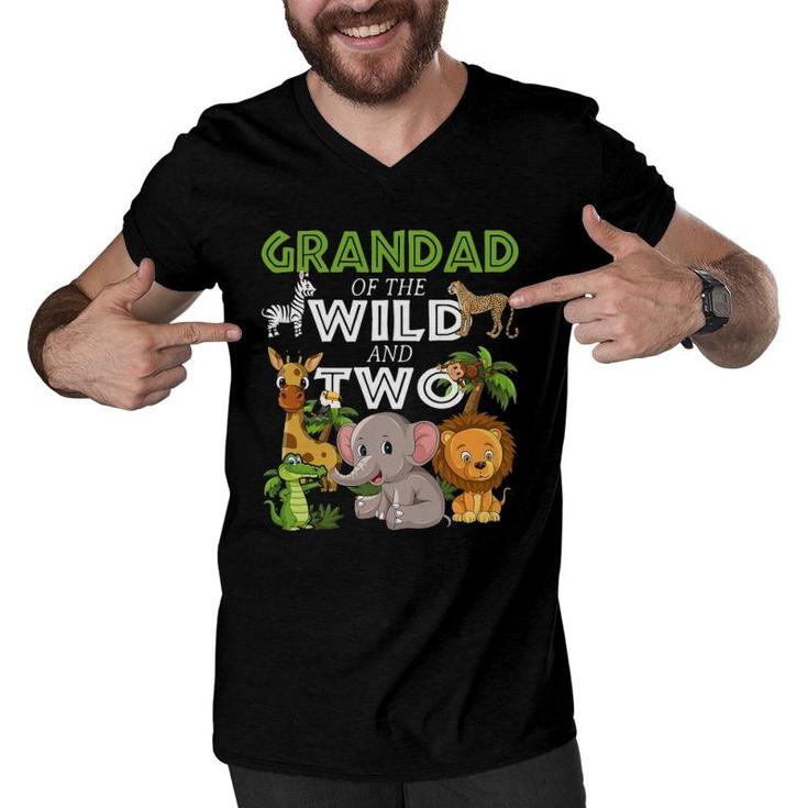 Grandad Of The Wild Two Zoo Birthday Safari Jungle Animal Men V-Neck Tshirt