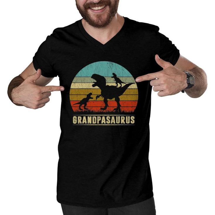 Grandpa Dinosaur Grandpasaurus 2 Two Kids Father's Day Men V-Neck Tshirt