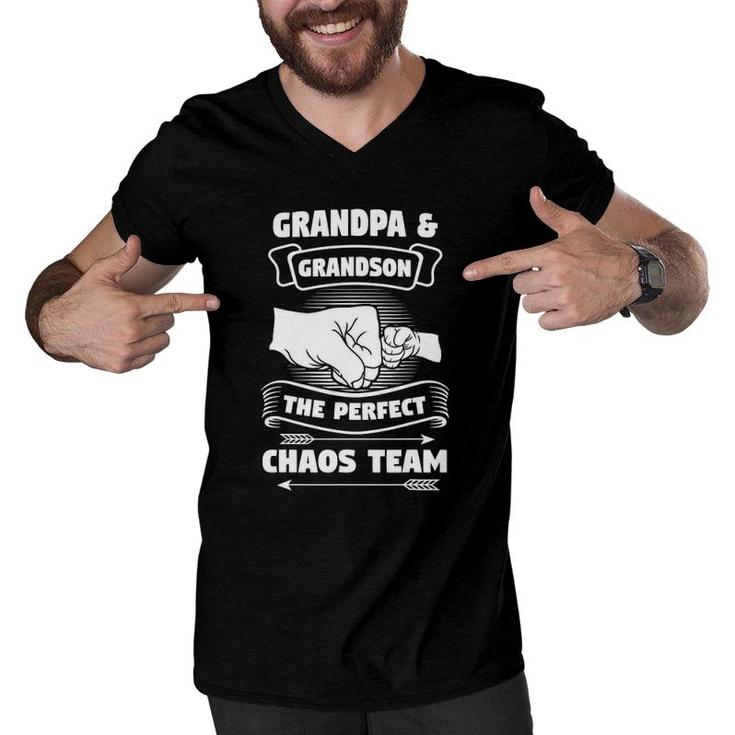 Grandpa Grandson A Perfect Chaos Team Grandparents Gift Men V-Neck Tshirt