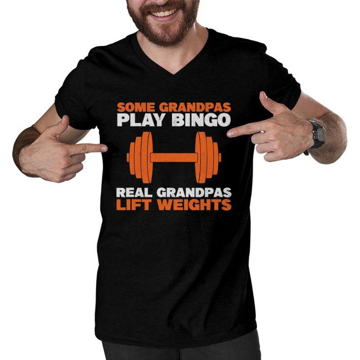 Grandpa Lift Weights Bodybuilding Grandfather Weightlifting Men V-Neck Tshirt