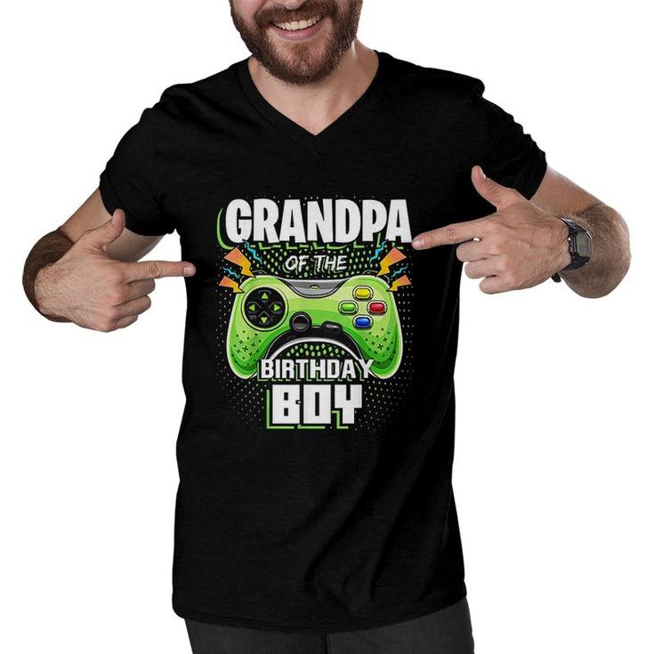 Grandpa Of The Birthday Boy Matching Video Gamer Party  Men V-Neck Tshirt