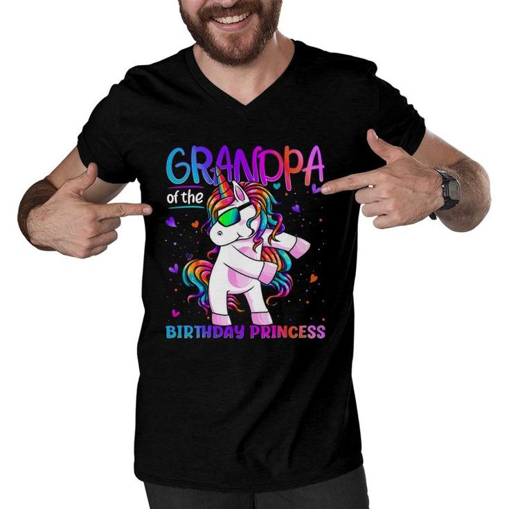 Grandpa Of The Birthday Princess Flossing Unicorn Mens Men V-Neck Tshirt