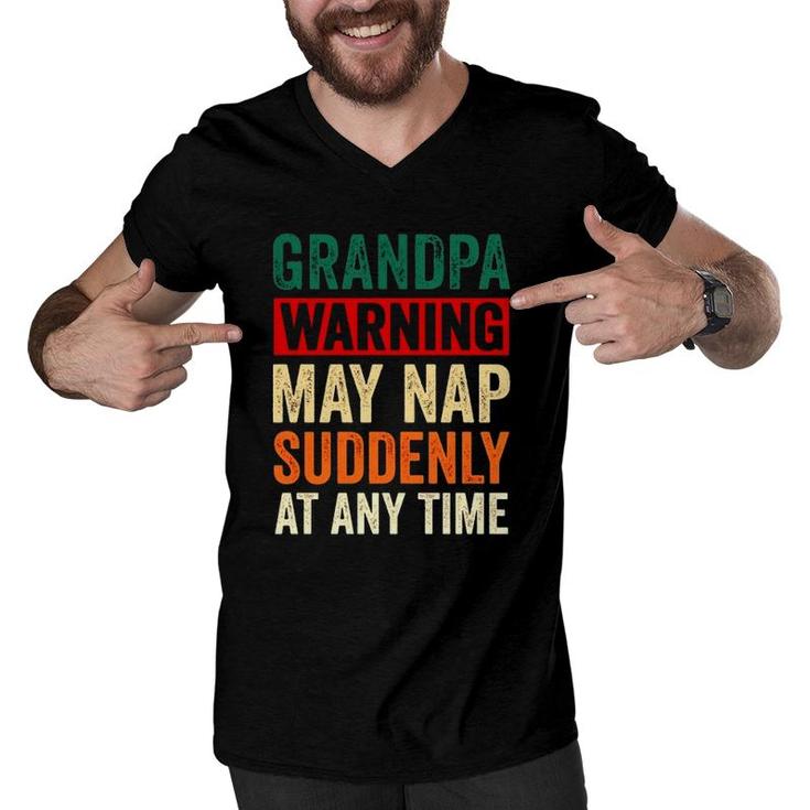 Grandpa Warning May Nap Suddenly At Any Time Vintage Retro Men V-Neck Tshirt