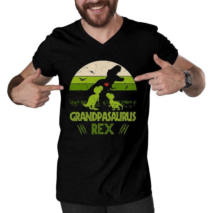 Grandpasaurus Rex 2 Kids Sunsetfor Father's Day Gift Men V-Neck Tshirt