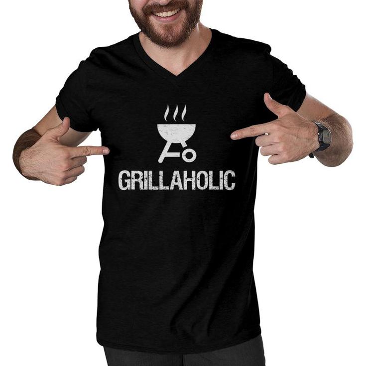 Grillaholic Barbecue Grill Master Bbq Smoker Chef Dad Gift Men V-Neck Tshirt
