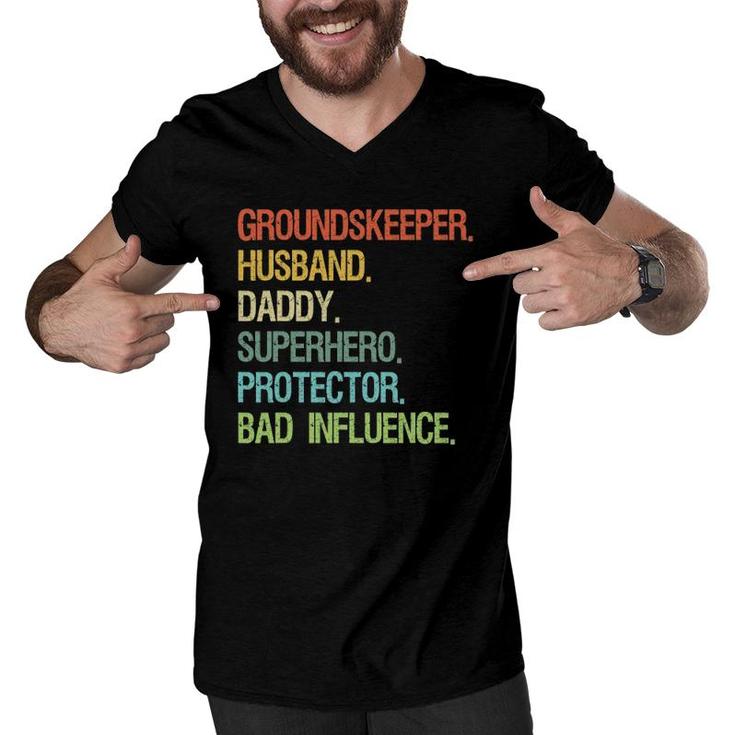 Groundskeeper Husband Daddy Superhero Dad Men V-Neck Tshirt