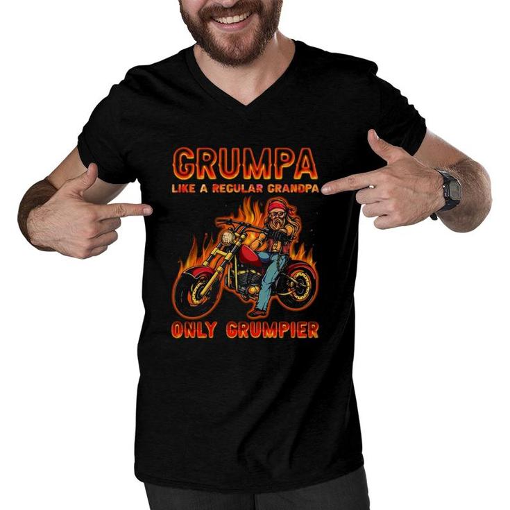 Grumpa Like A Regular Grandpa Only Grumpier Funny Gift For Cool Grandpa Biker Men V-Neck Tshirt