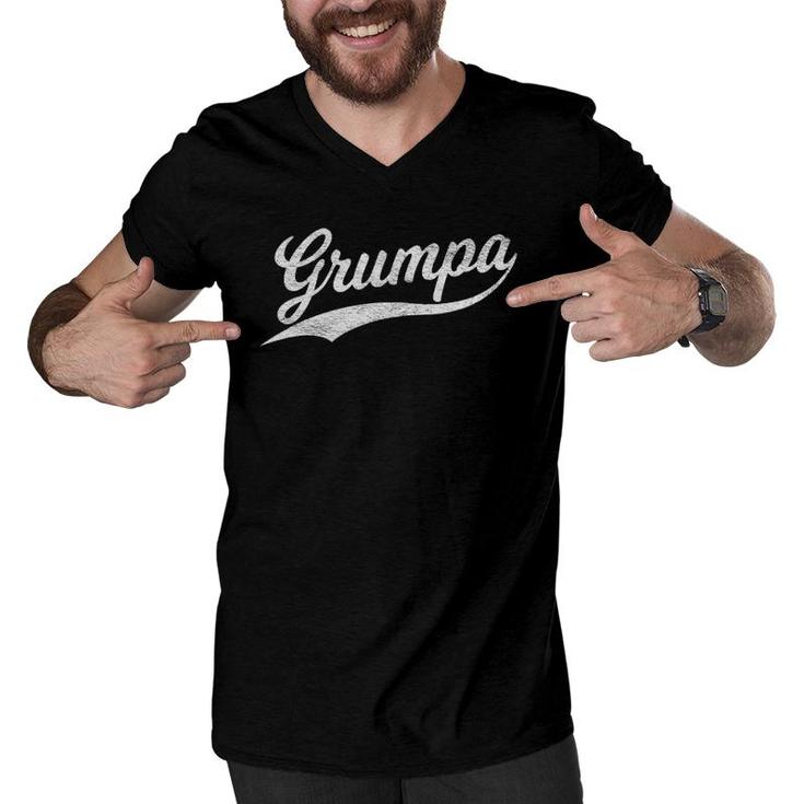 Grumpa Script Cursive Grumpy Grandfather Funny Men V-Neck Tshirt