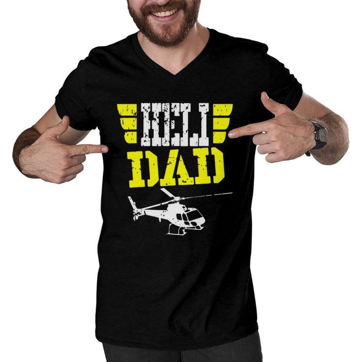 Helicopter Pilot Dad Funny Father's Day Gift Husband Men V-Neck Tshirt
