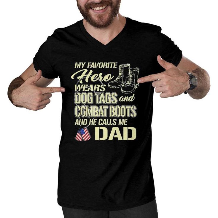 Hero Wears Dog Tags Combat Boots Proud Army Dad Father Gift Men V-Neck Tshirt