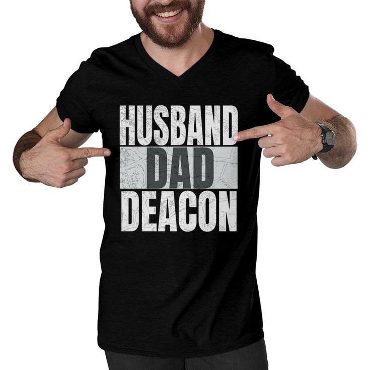 Husband Dad Deacon For Catholic Fathers Religious Men Funny  Men V-Neck Tshirt