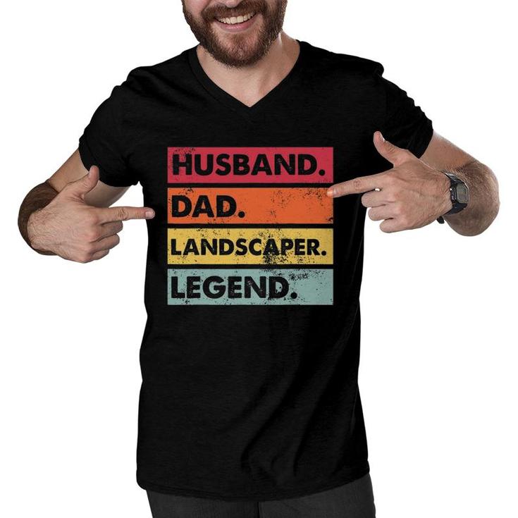 Husband Dad Landscaper Lawn Care Landscaping Father Men Men V-Neck Tshirt