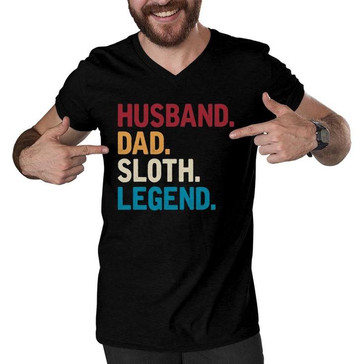 Husband Dad Sloth Legend Lazy Cute Sloth Men V-Neck Tshirt